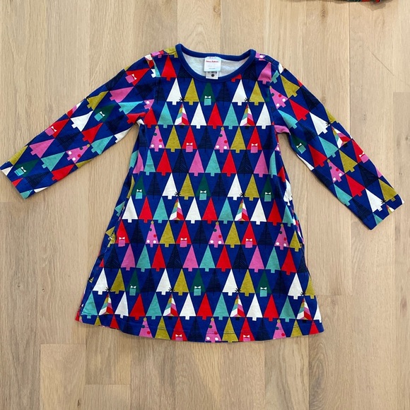 Hanna Andersson blue Christmas tree pocket dress 4T - Picture 1 of 3